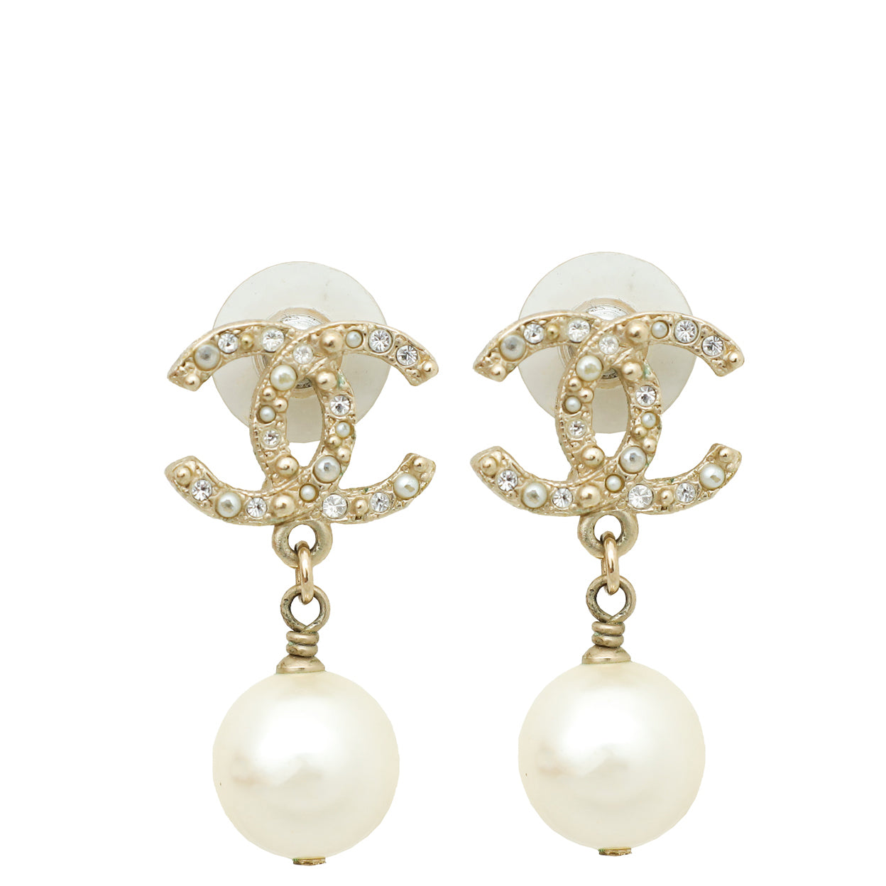 Chanel Ivory CC w/Crystal Pearl Drop Stud Earrings-Chanel-THE CLOSET