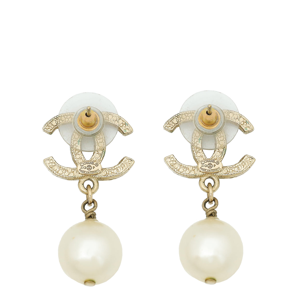 Chanel Ivory CC w/Crystal Pearl Drop Stud Earrings