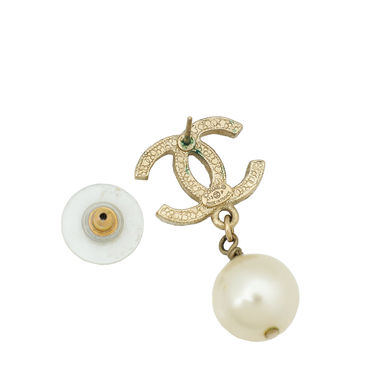 Chanel Ivory CC w/Crystal Pearl Drop Stud Earrings