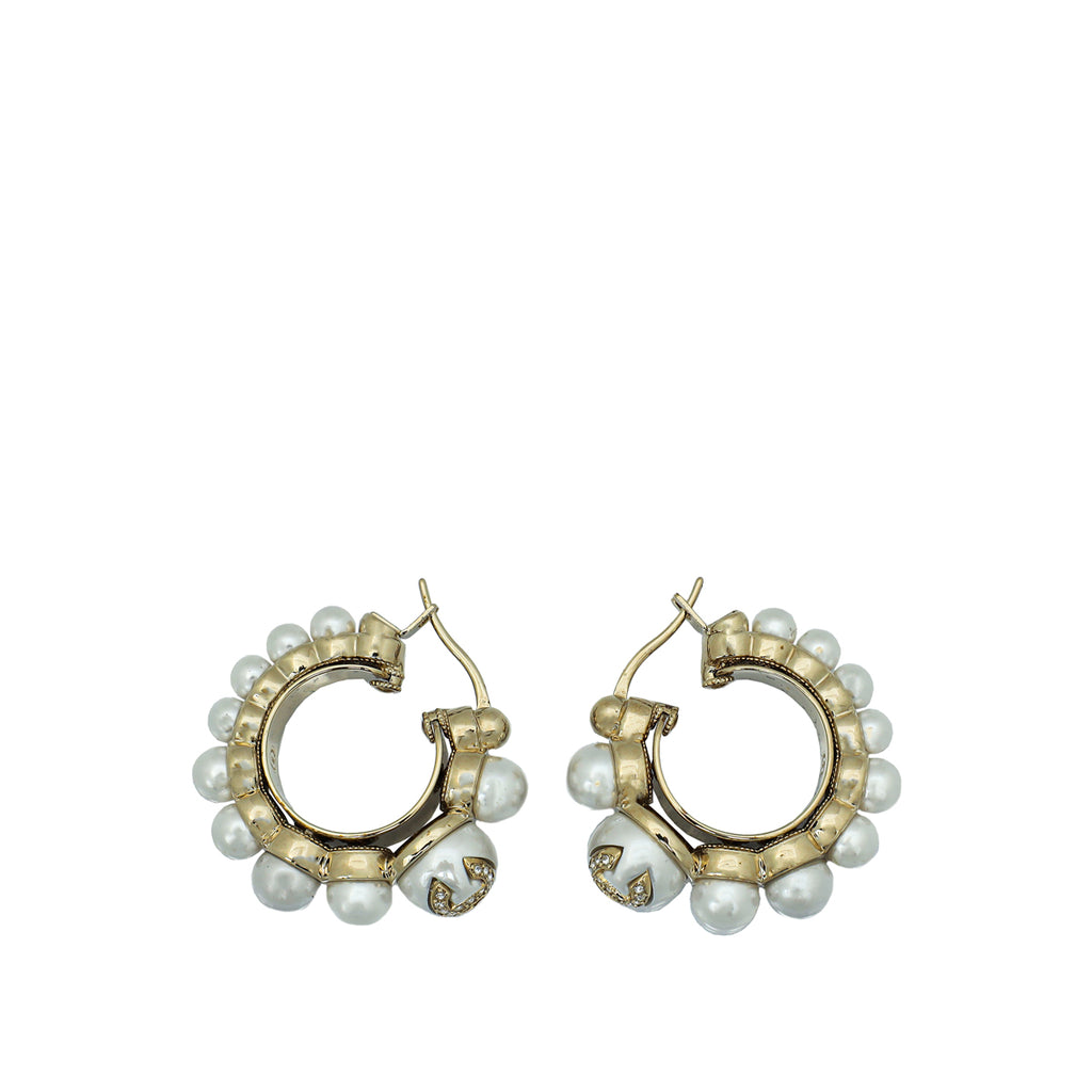 Chanel Pre-owned 2003 CC Pearl-embellished Hoop Earrings - Neutrals