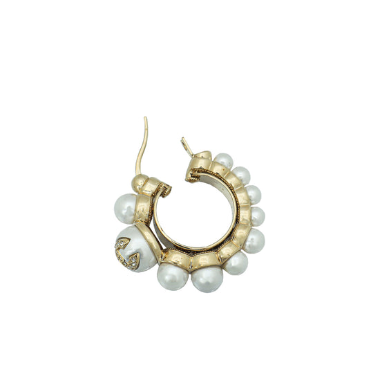 Chanel White CC Faux Pearl Hoop Earrings – The Closet