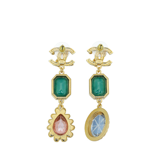 Chanel Tricolor CC Gripoix Drop Earrings