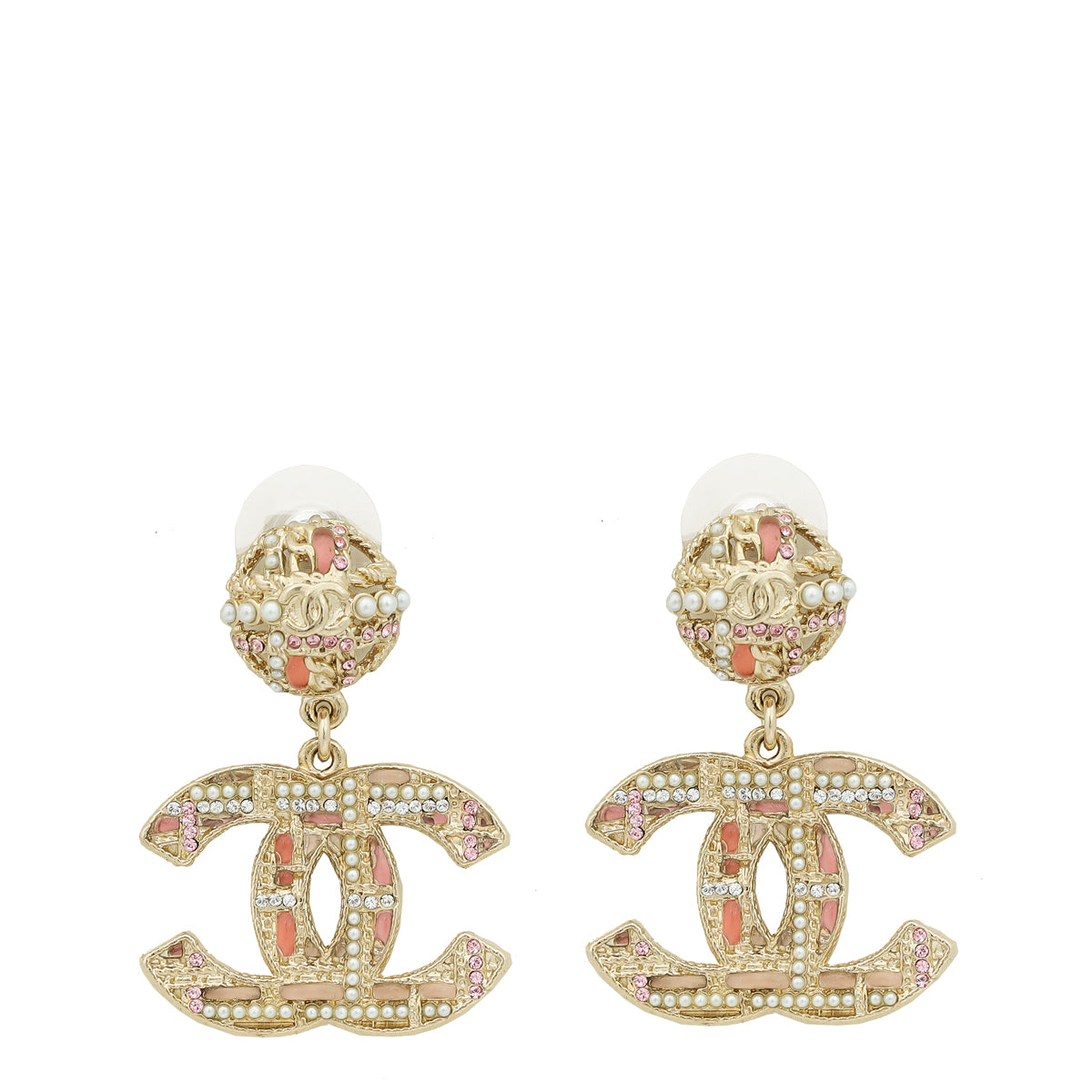 Chanel Pink CC Peads Studs Drop Earrings-Chanel-THE CLOSET