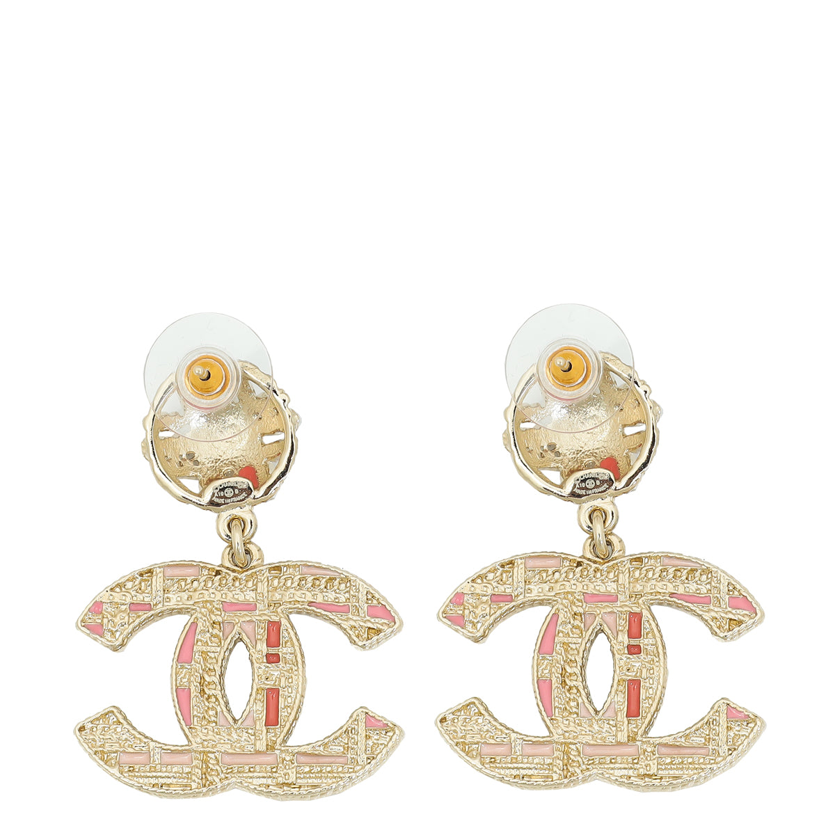 Chanel Pink CC Peads Studs Drop Earrings