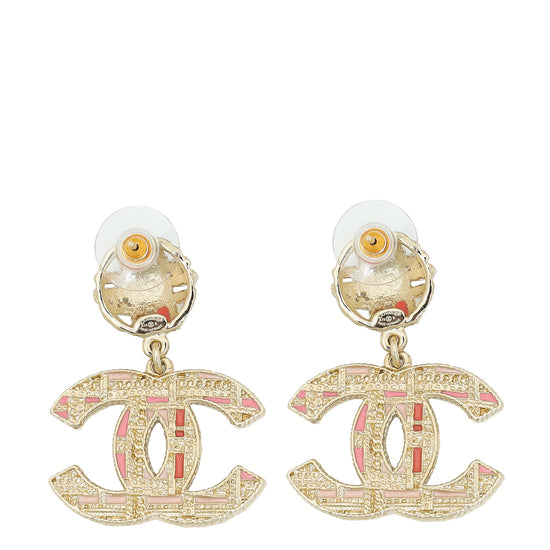 Chanel Pink CC Peads Studs Drop Earrings