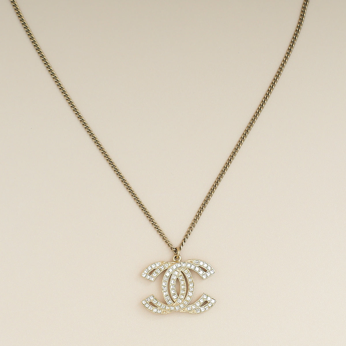 Chanel Gold CC Crystal Pendant Necklace