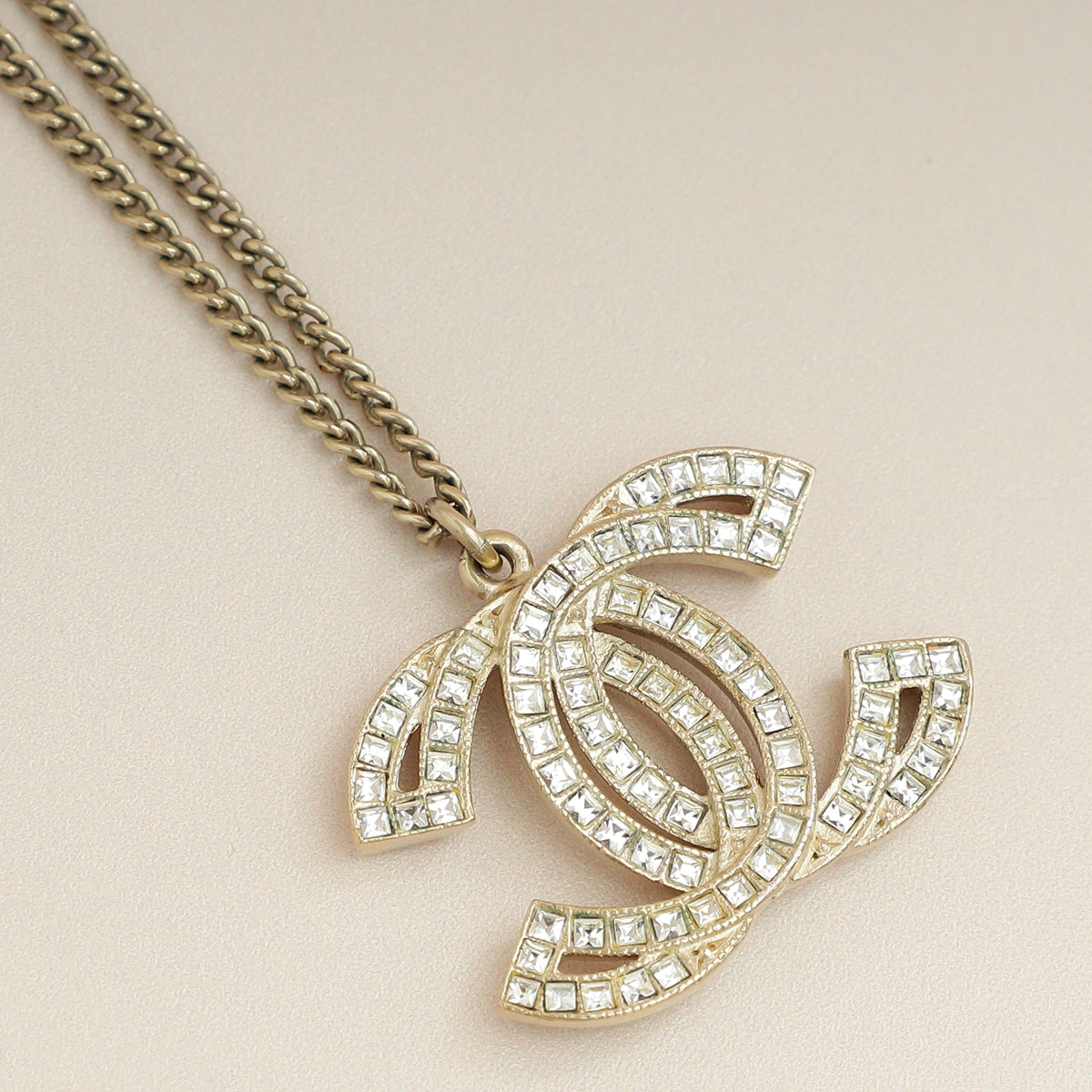 Chanel Gold CC Crystal Pendant Necklace