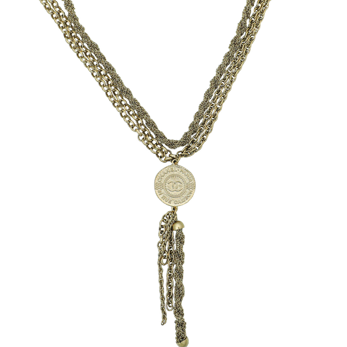 Chanel Light Gold Finish Multi Chain Medallion Long Necklace