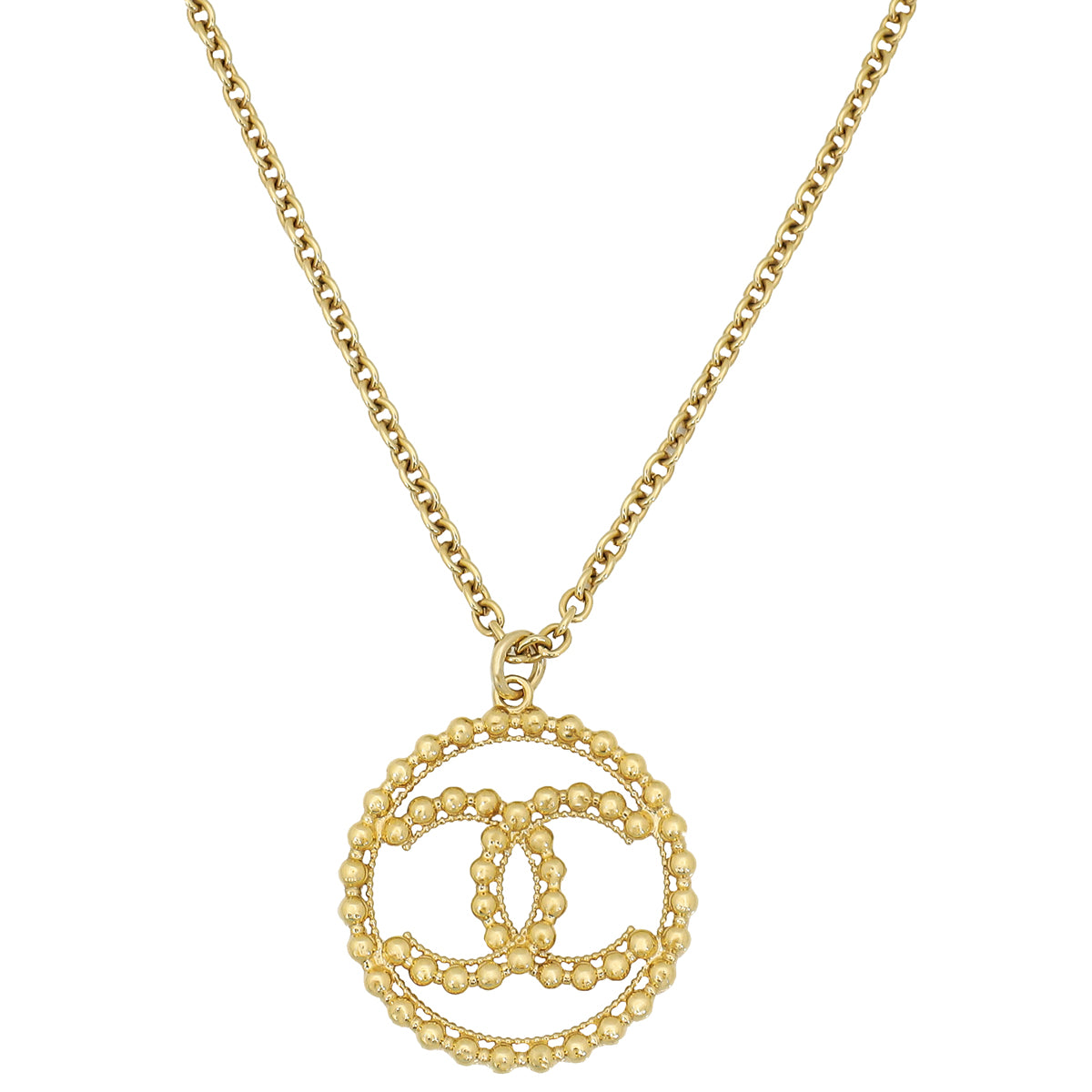 Chanel Gold CC Round Pendant Necklace