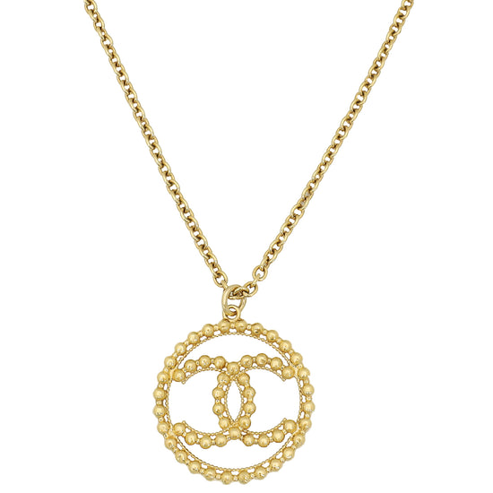 Chanel Gold CC Round Pendant Necklace