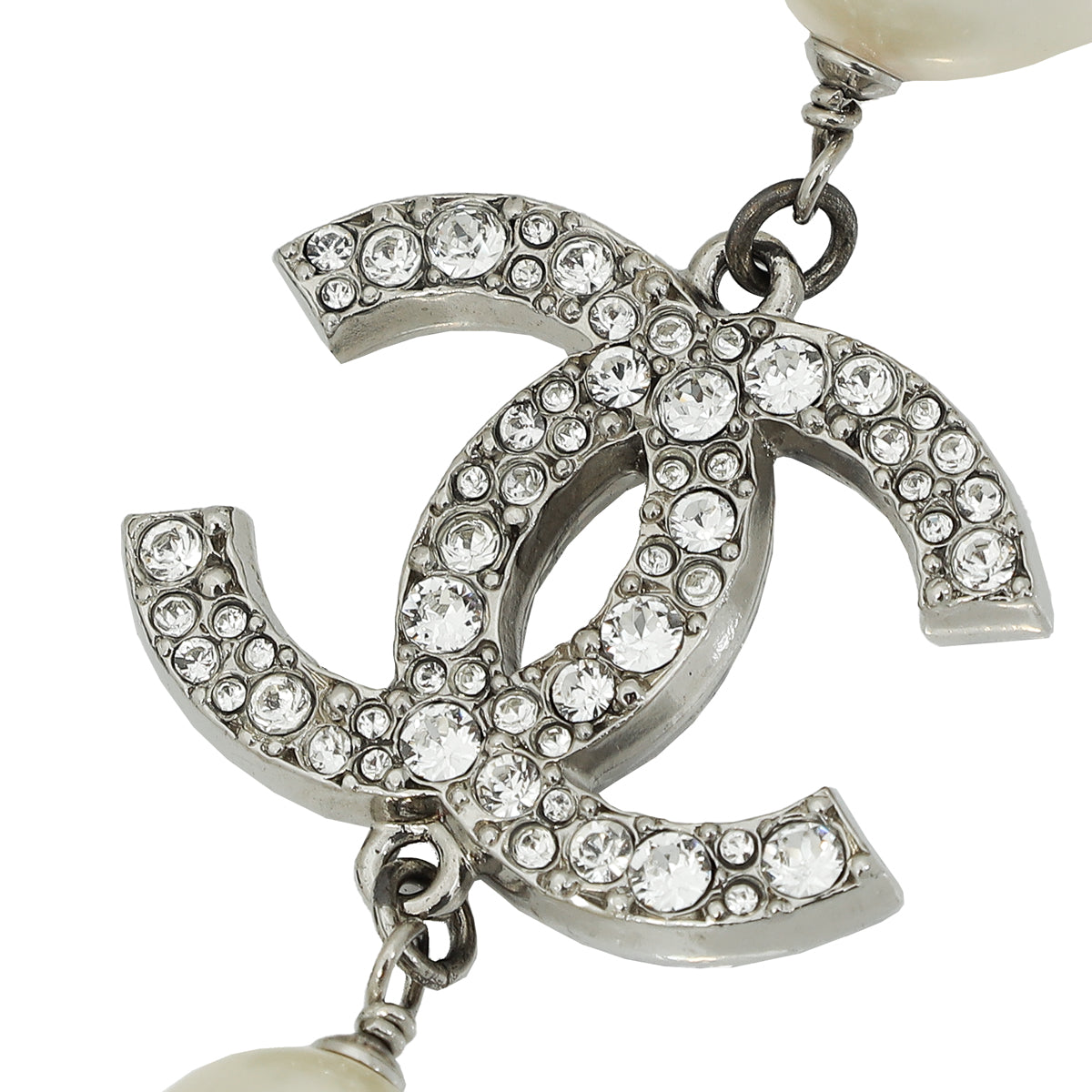 Chanel Silver CC Faux Pearl Crystal Ice Cube Necklace