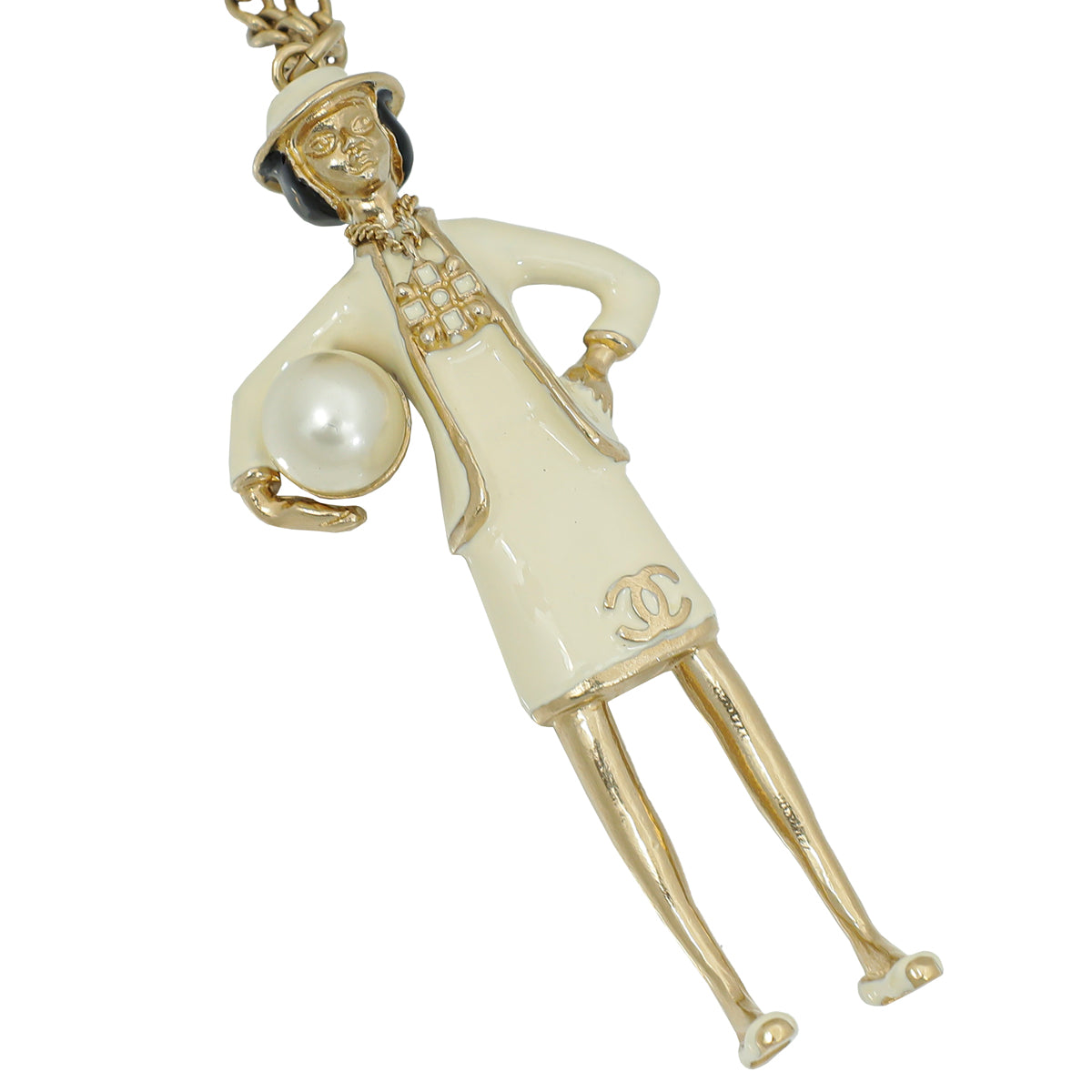 Chanel Ivory CC Coco Mademoiselle Figurine Enamel Pendant Necklace