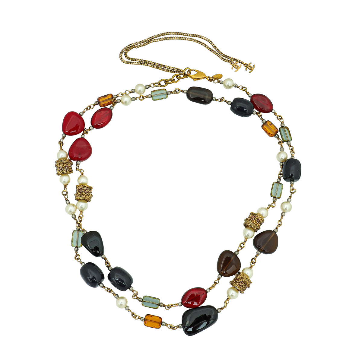 Chanel Ivory Multicolor CC Pearl Stones Long Necklace-Chanel-THE CLOSET