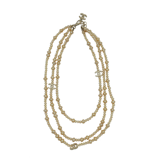 Chanel Ivory CC Pearl Baroque Pearl CC 3 Strands Necklace