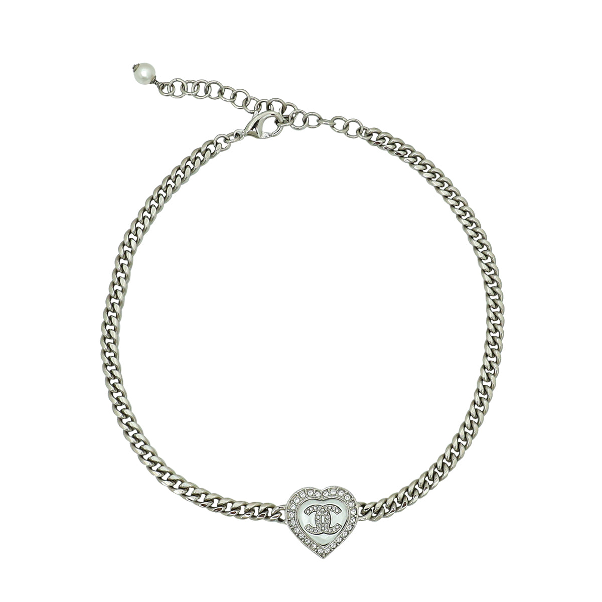 Chanel White CC Heart Chain Choker-Chanel-THE CLOSET