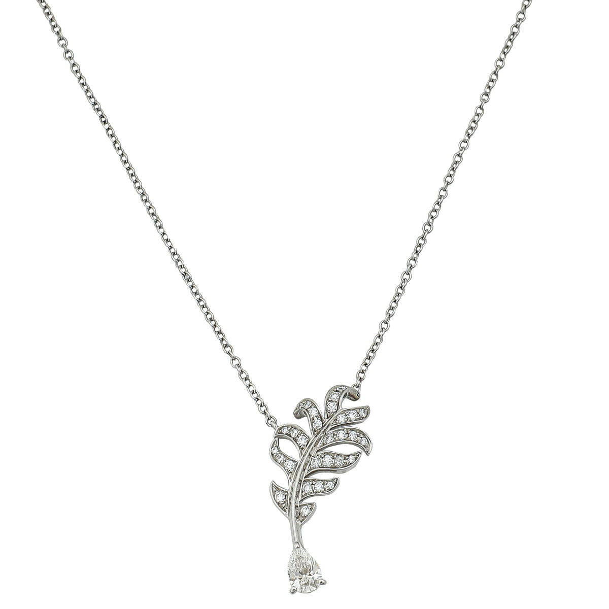 Chanel 18K White Gold Diamond Plume De Chanel Necklace