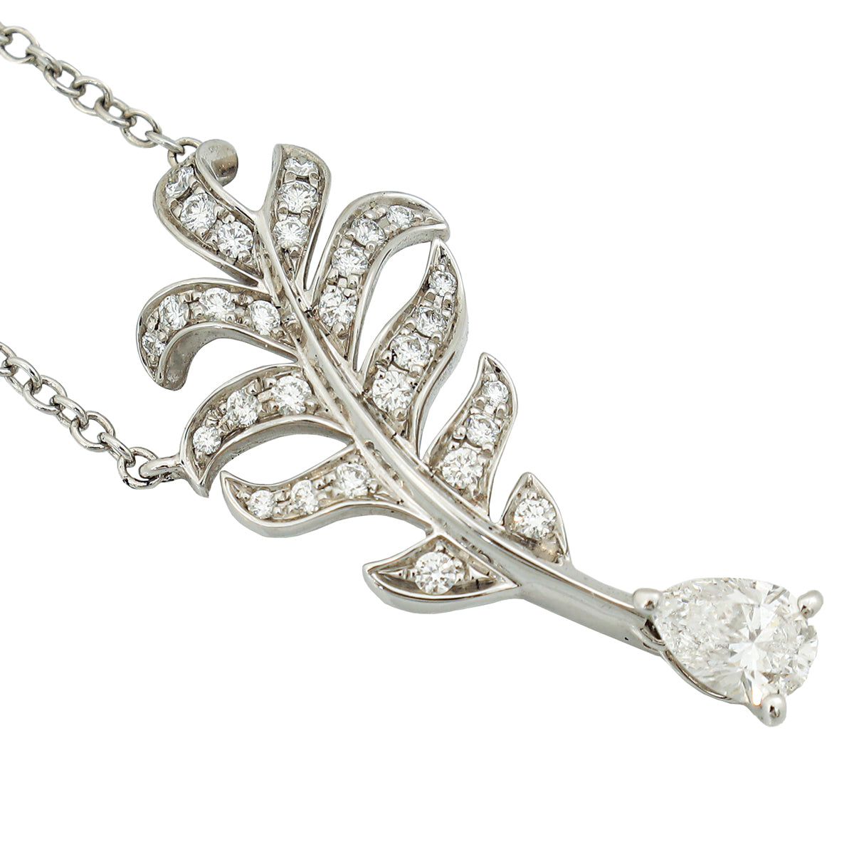 Chanel 18K White Gold Diamond Plume De Chanel Necklace