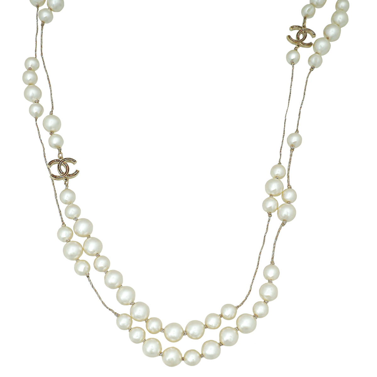 Chanel Ivory CC Pearl Cord Double Chain Necklace-Chanel-THE CLOSET