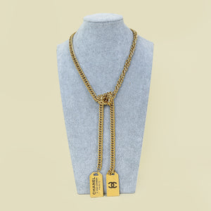 Chanel Gold Finish Metal ID Dog Tag Charm Necklace