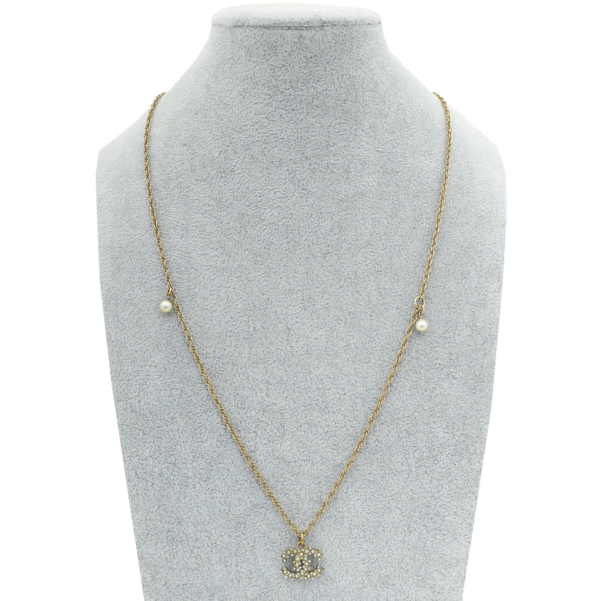 Chanel Aged Gold CC Pearl Crystal Necklace