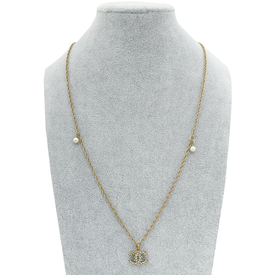 Chanel Aged Gold CC Pearl Crystal Necklace