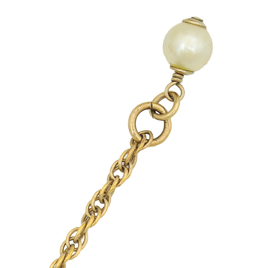 Chanel Aged Gold CC Pearl Crystal Necklace