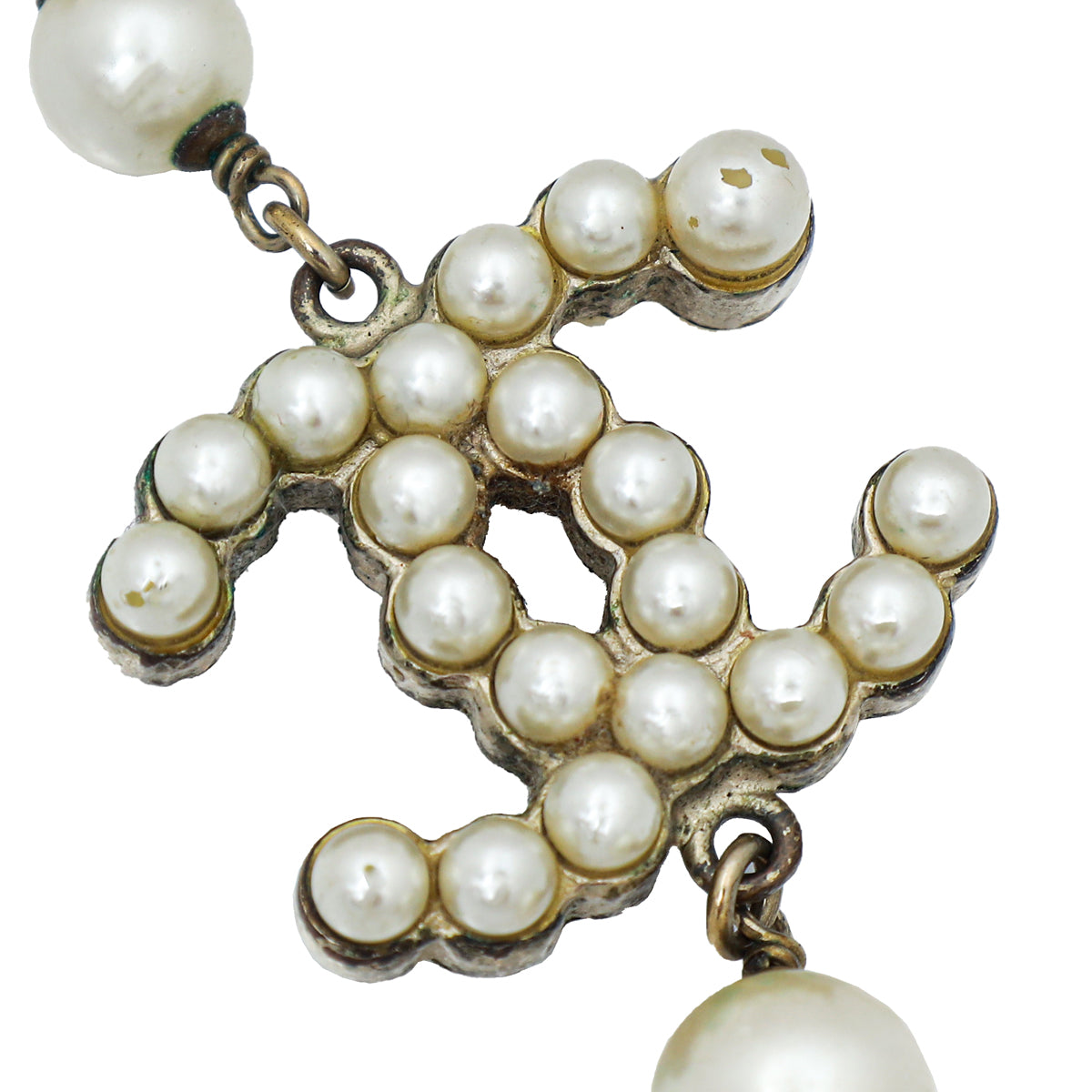 Chanel White CC Pearl Long Necklace