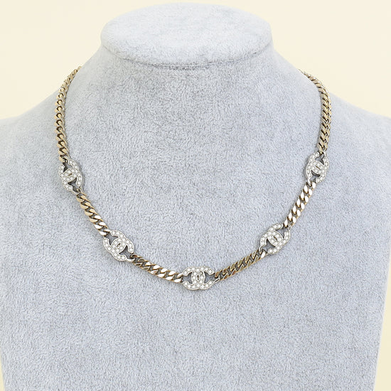 Chanel CC Choker Crystal Two Tone Necklace