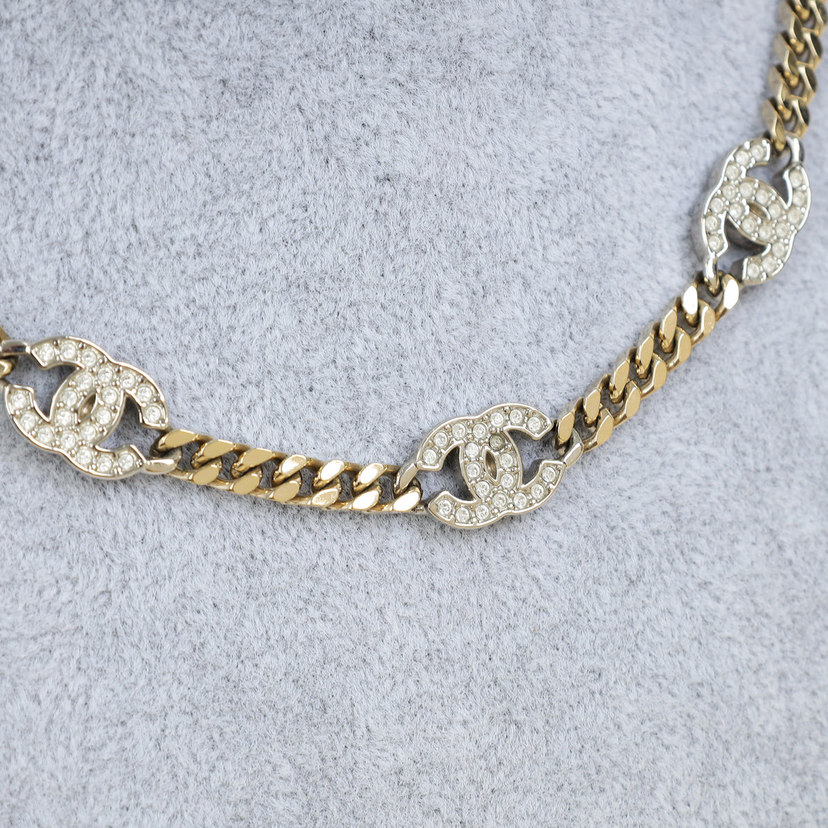 Chanel CC Choker Crystal Two Tone Necklace