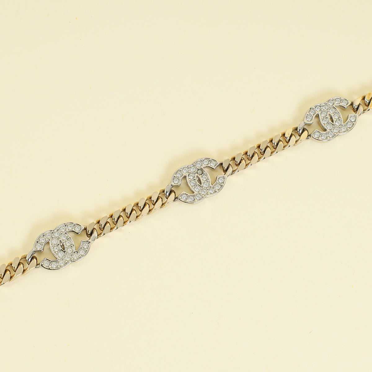 Chanel CC Choker Crystal Two Tone Necklace