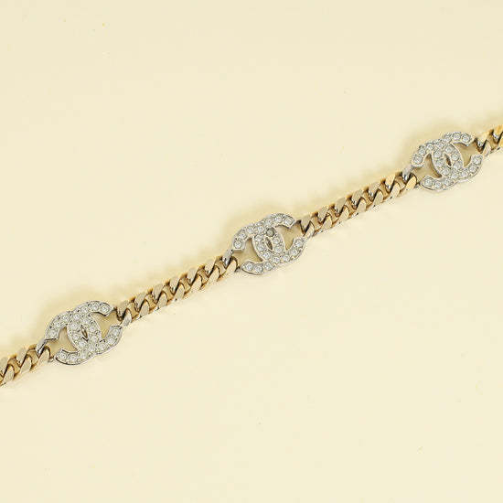 Chanel CC Choker Crystal Two Tone Necklace