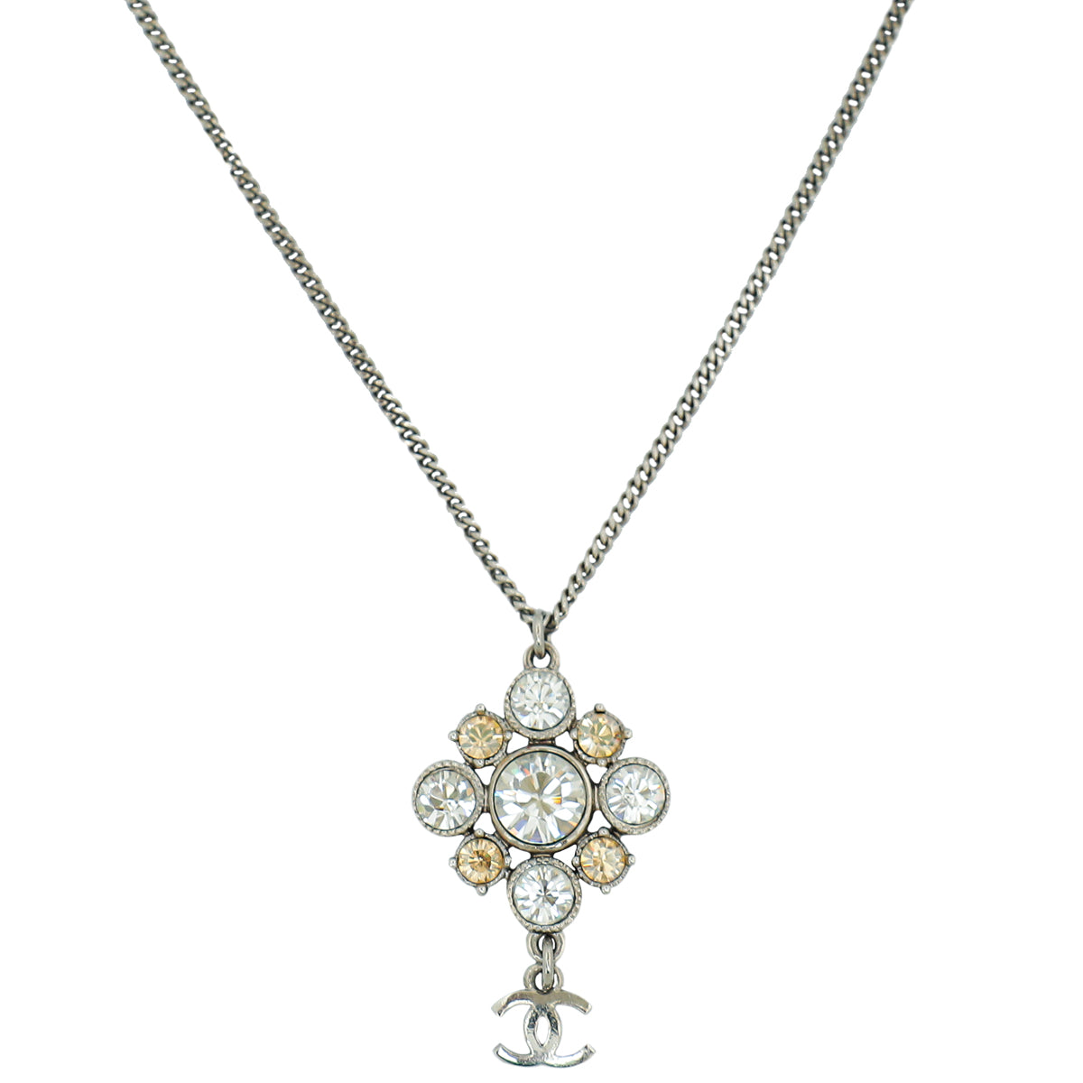 Chanel Silver CC Cluster Crystal Pendant Necklace-Chanel-THE CLOSET