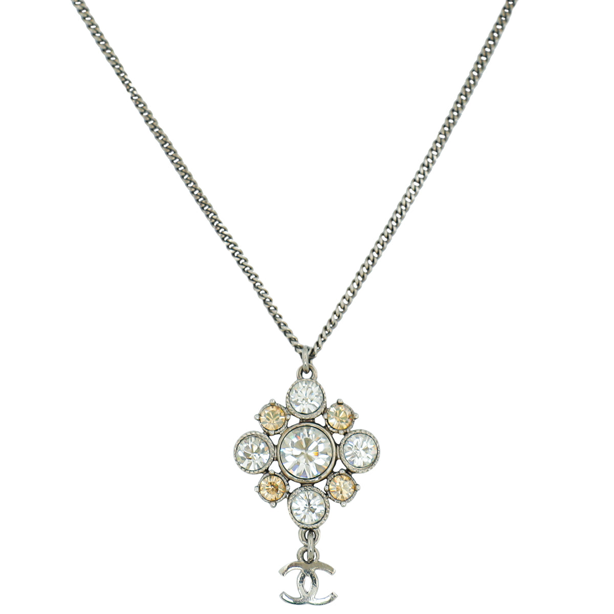 Chanel Silver CC Cluster Crystal Pendant Necklace – The Closet