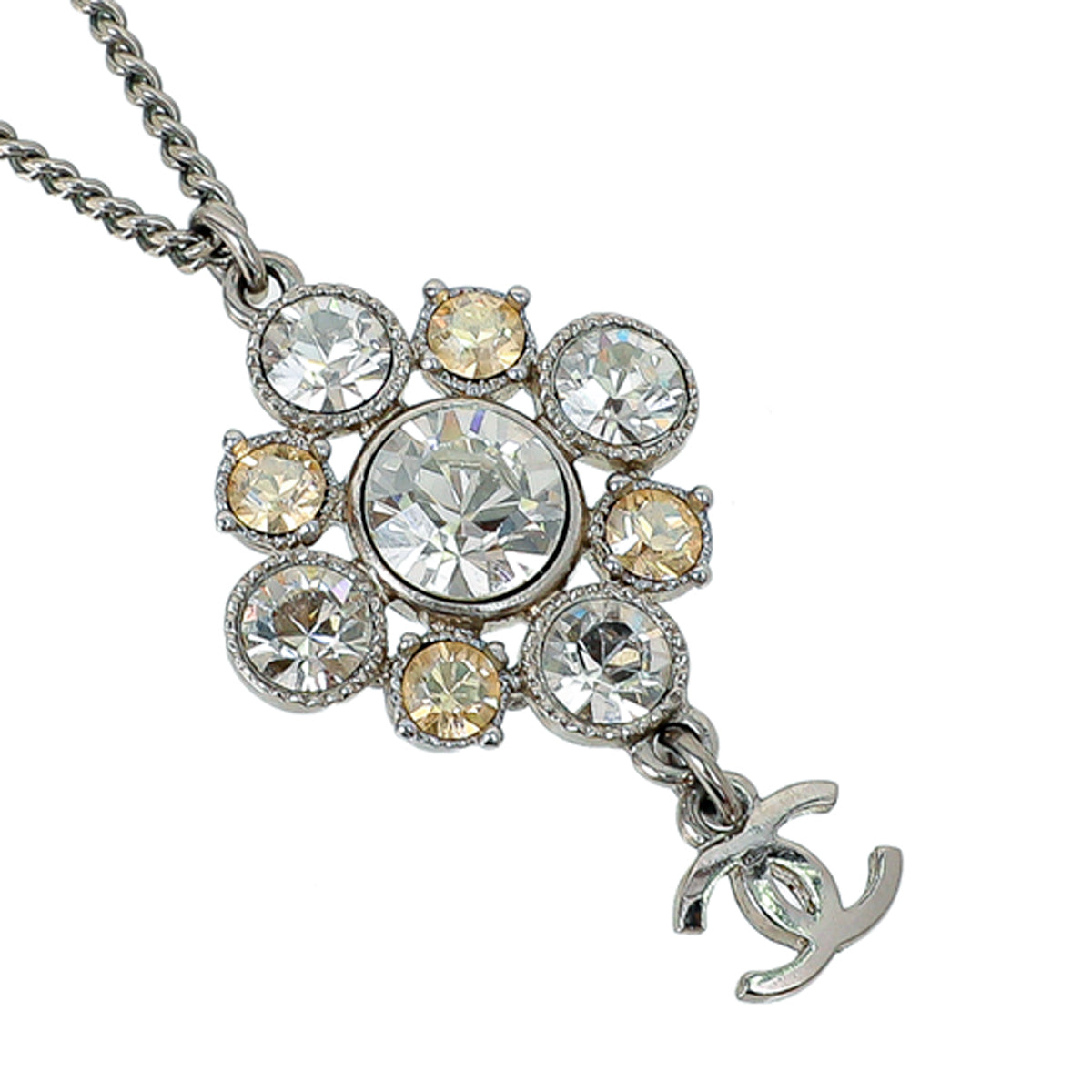 Chanel Silver CC Cluster Crystal Pendant Necklace