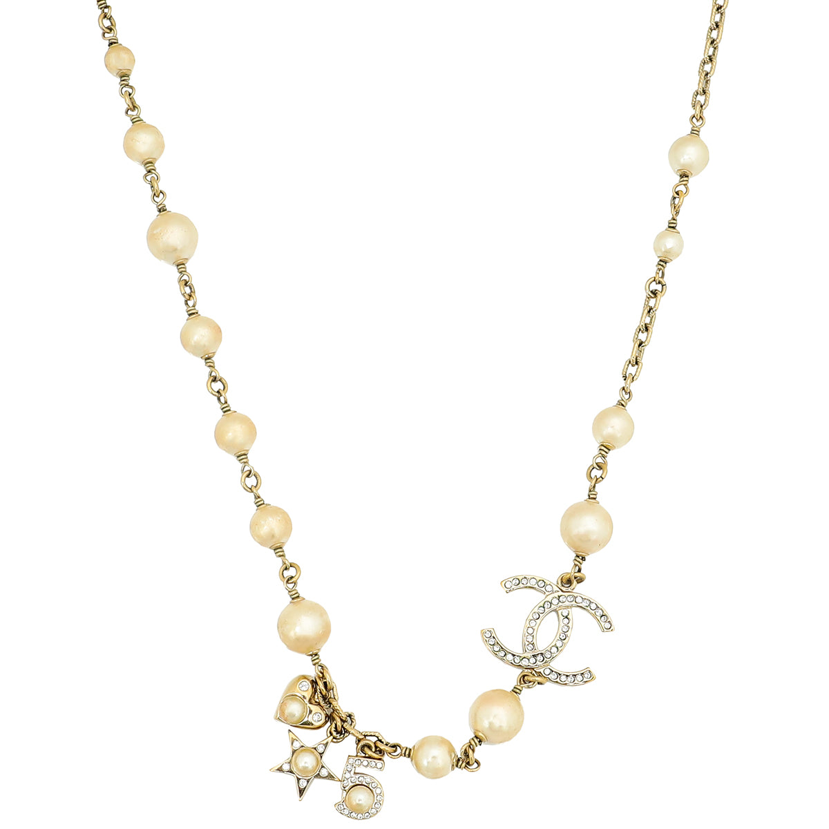 Chanel Ivory CC-5-Star-Heart- Pearl Long Necklace