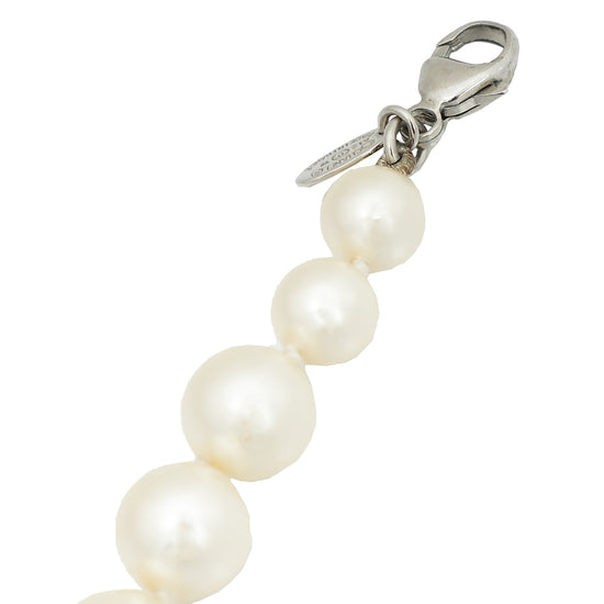 Chanel White CC Pearl Long Necklace