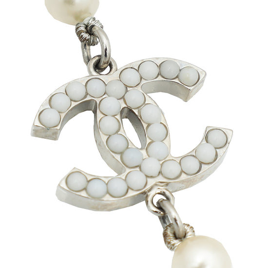 Chanel White CC Pearl Long Necklace