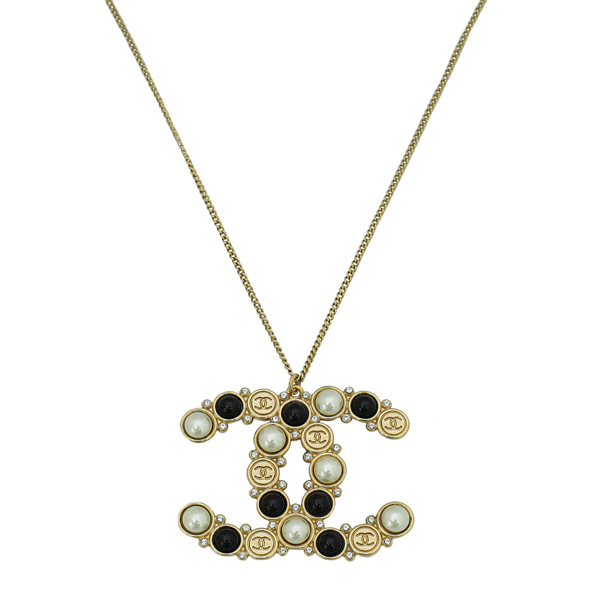 Chanel Bicolor CC Pearl Pendant Necklace