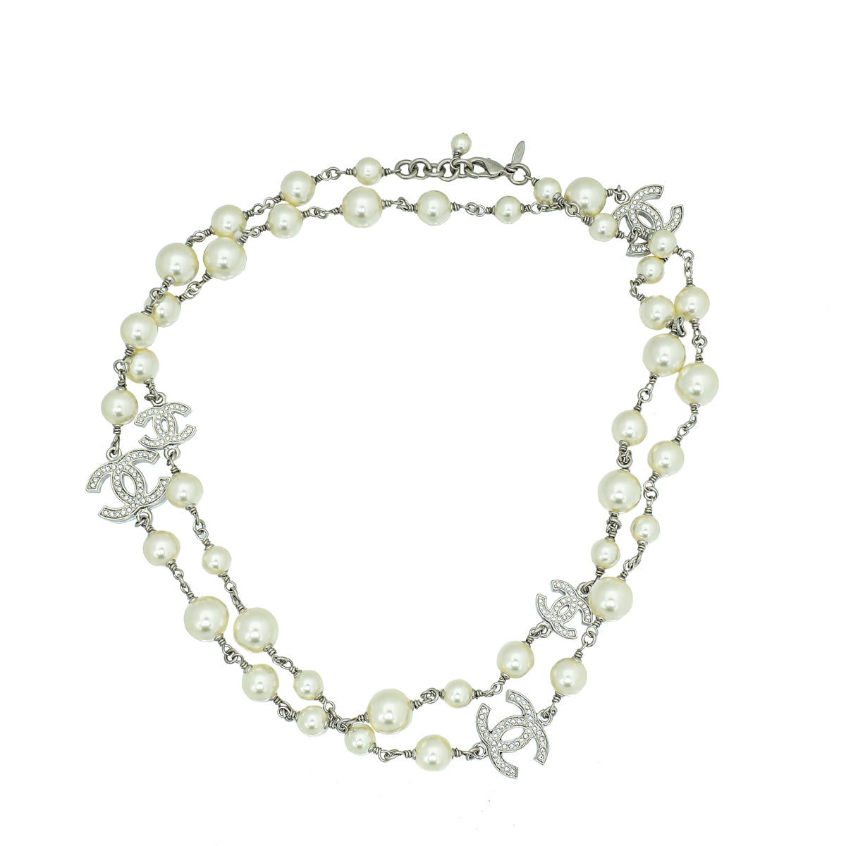 Chanel White CC Crystal Pearl Long Necklace-Chanel-THE CLOSET