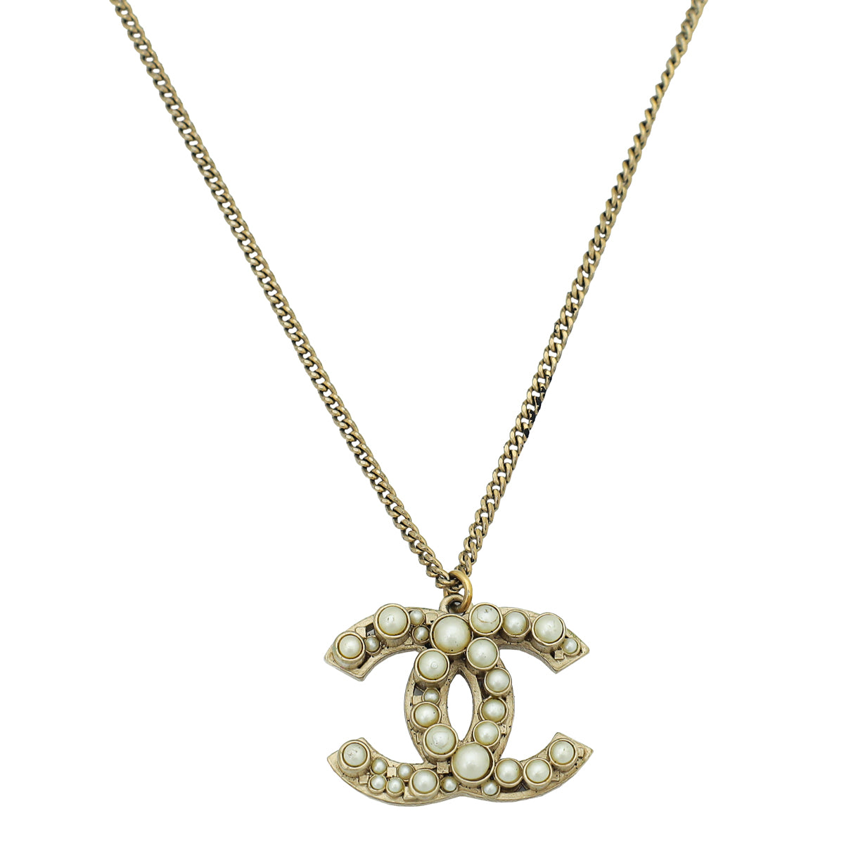 Chanel Light Gold Tone CC Pearl Pendant Necklace – The Closet