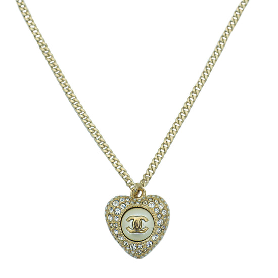 Chanel White CC Heart Necklace