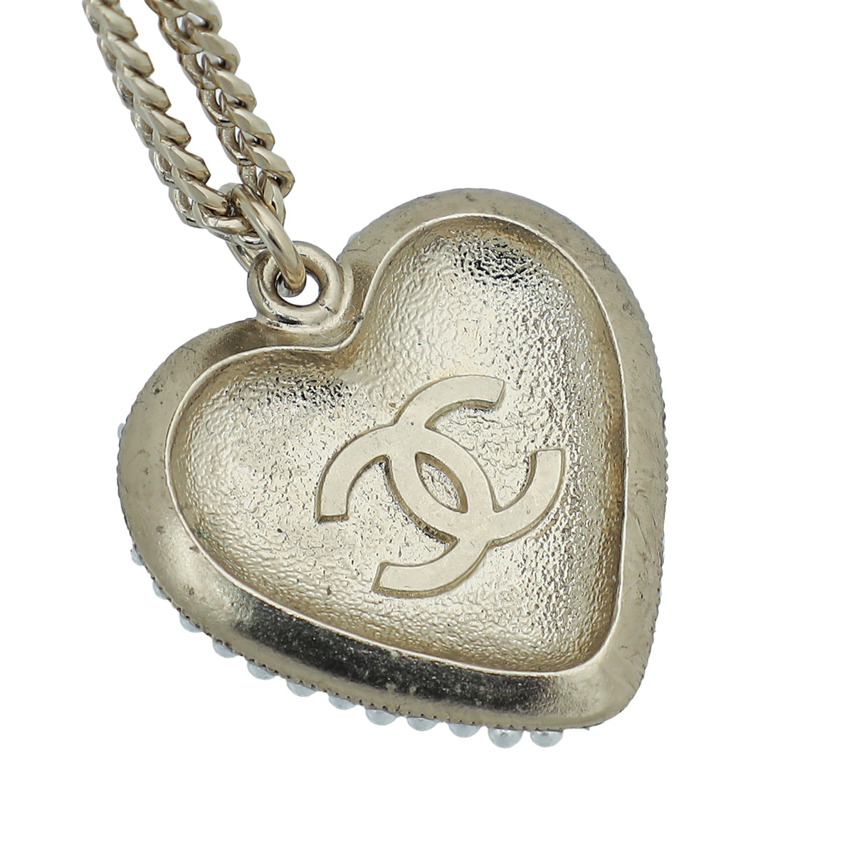 Chanel White CC Heart Necklace