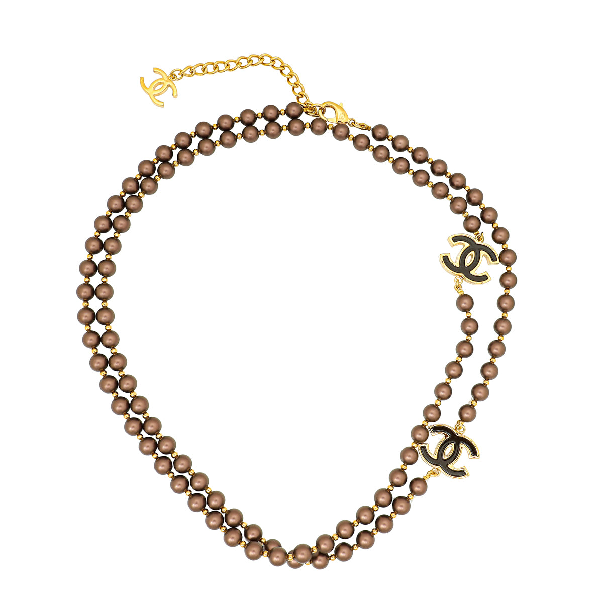 Chanel Brown CC Pearl Long Necklace