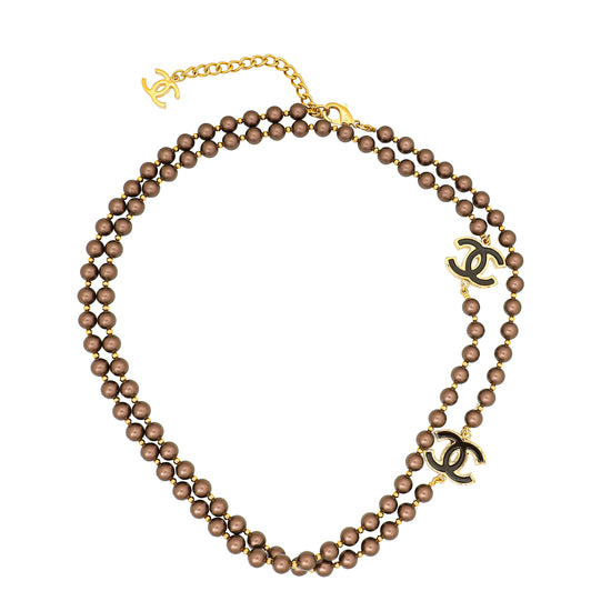 Chanel Brown CC Pearl Long Necklace