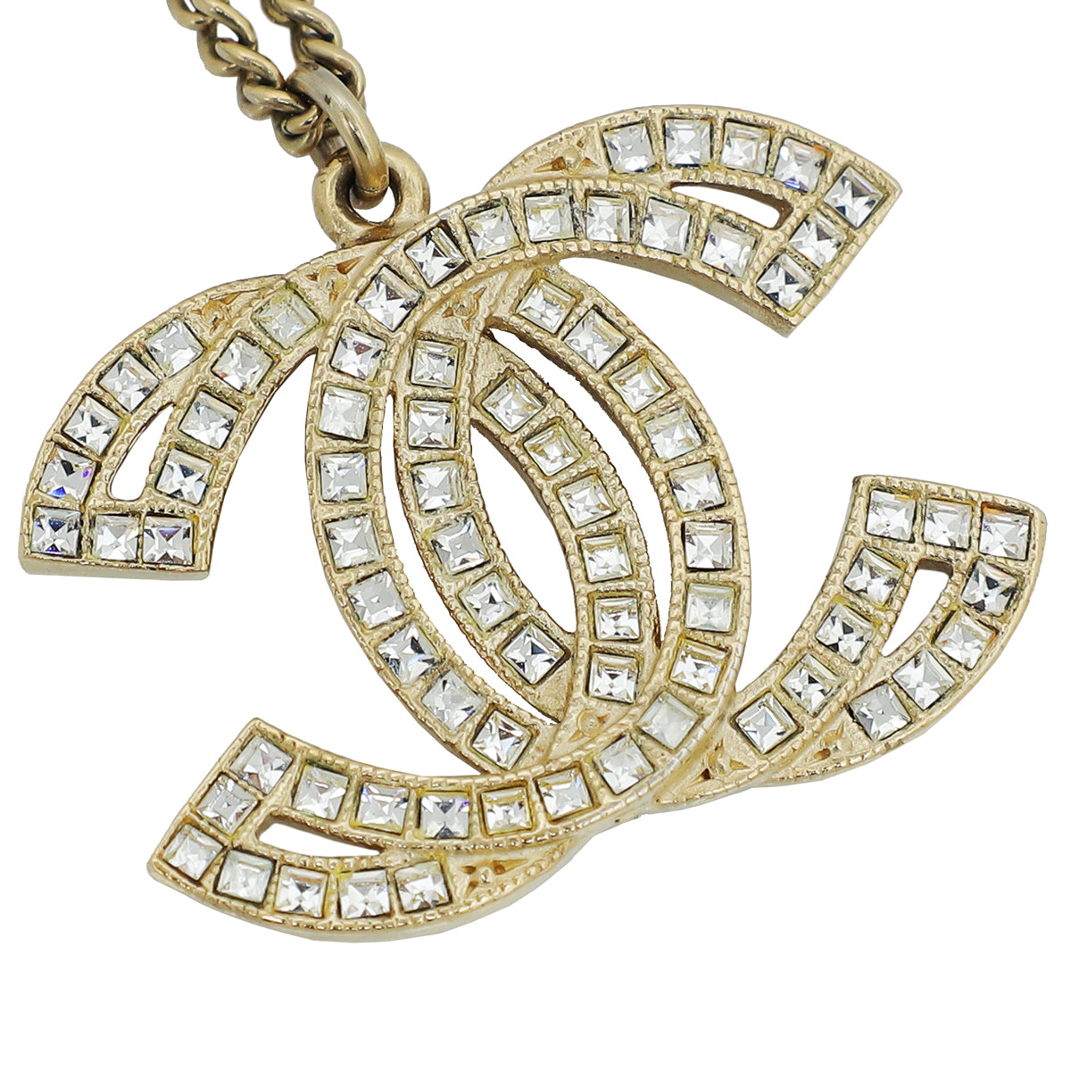Chanel Gold Tone CC Crystal Earrings and Necklace Set