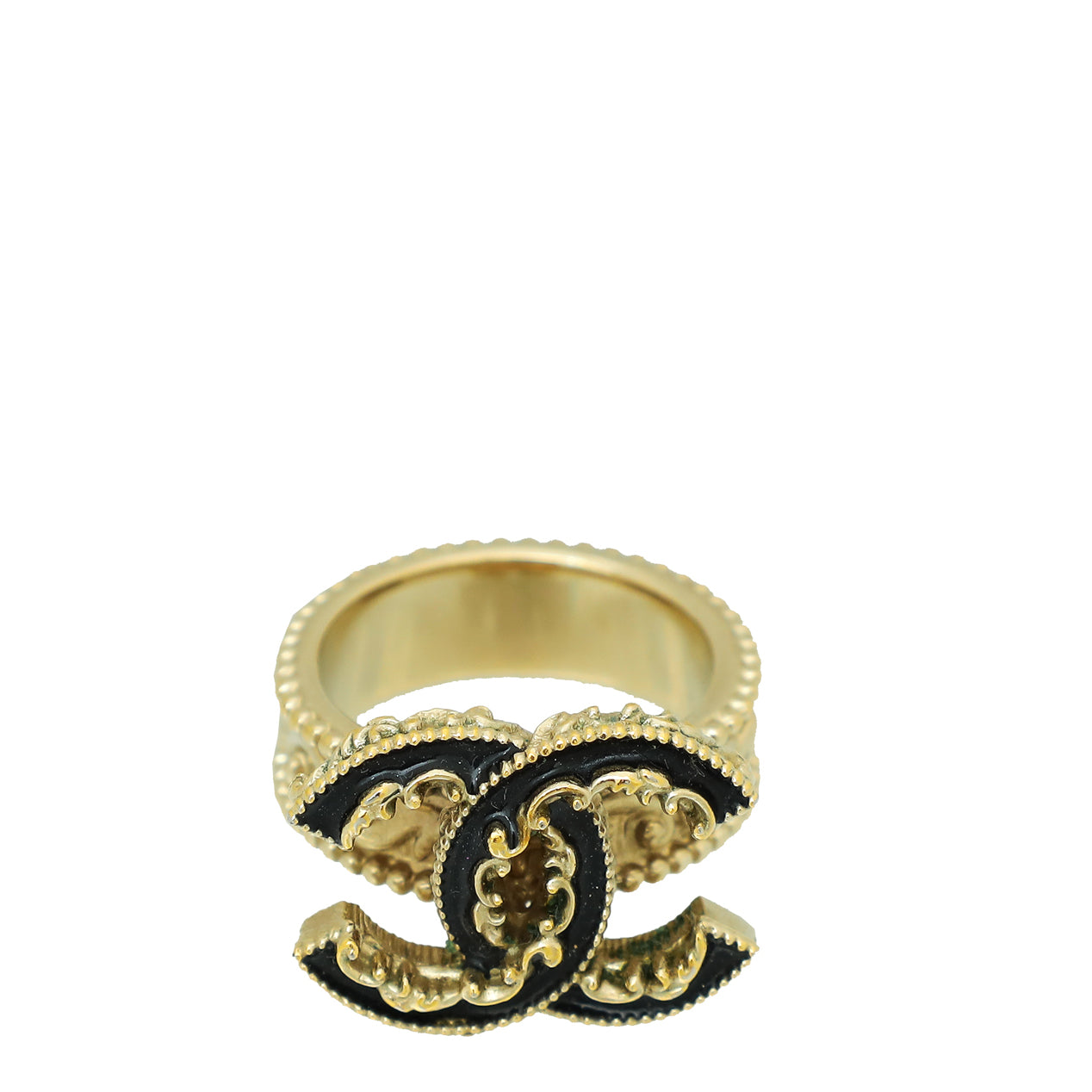 Chanel Black Enamel Baroque CC Ring 6/52-Chanel-THE CLOSET