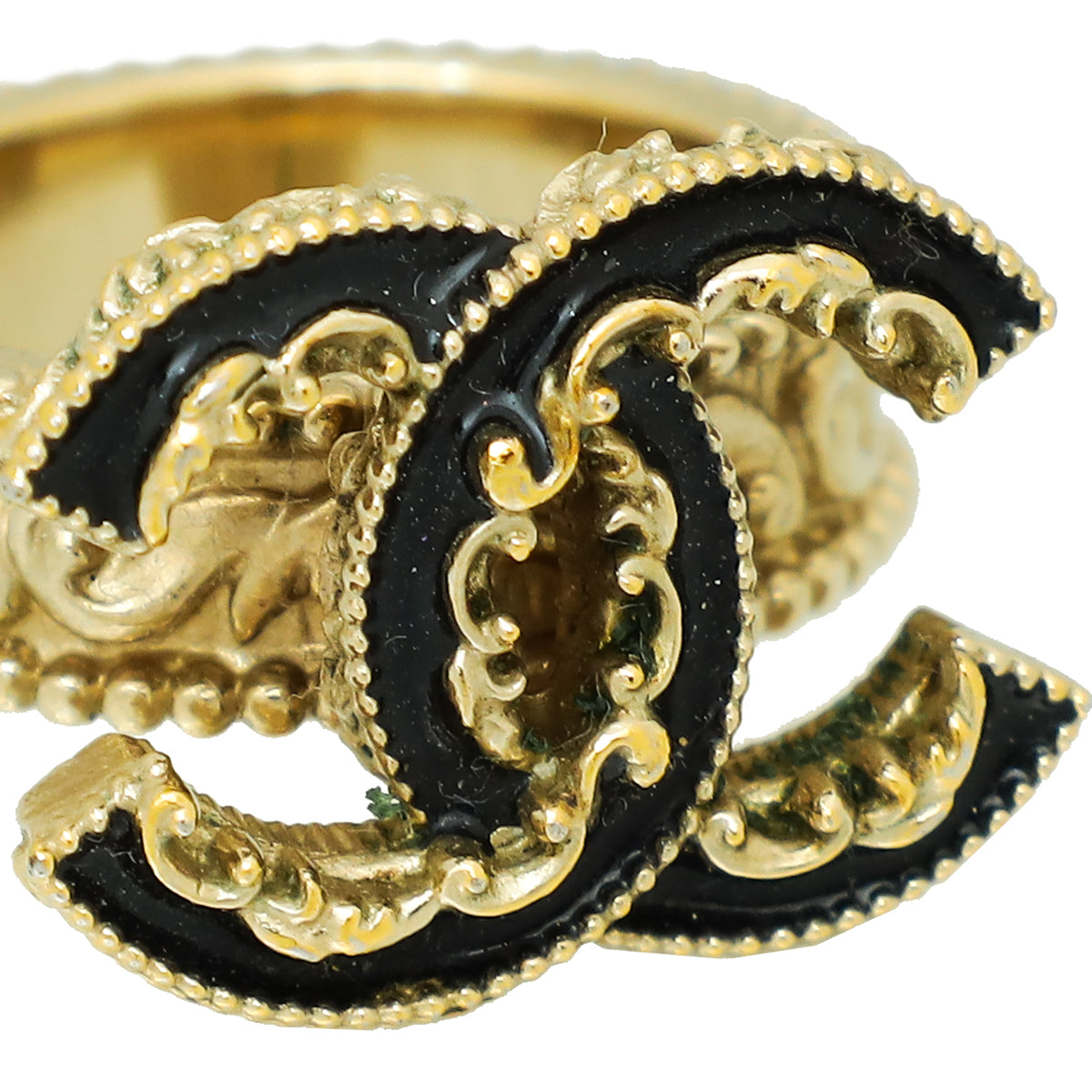 Chanel Black Enamel Baroque CC Ring 6/52