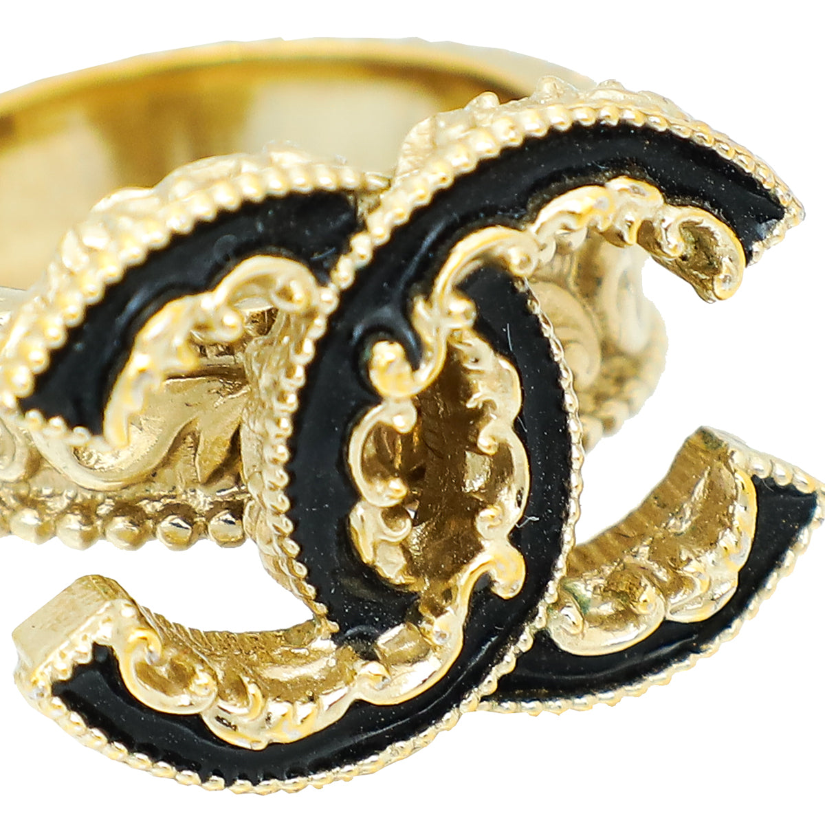 Chanel Black CC Baroque Ring 50
