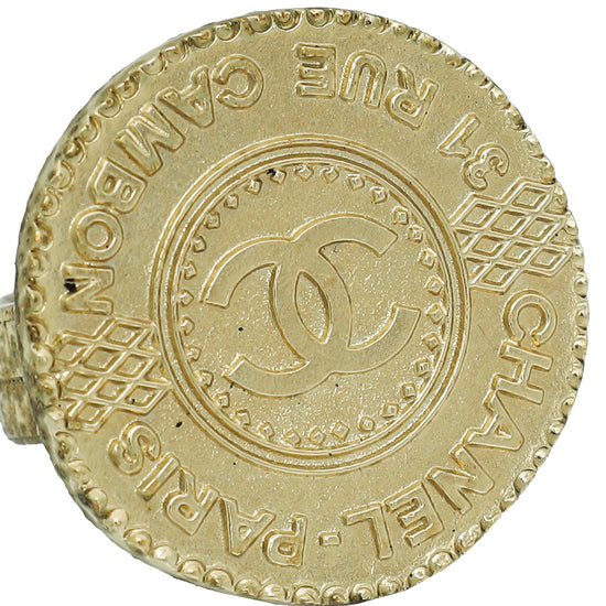 Chanel Light Gold CC Coin Medallion Ring 51