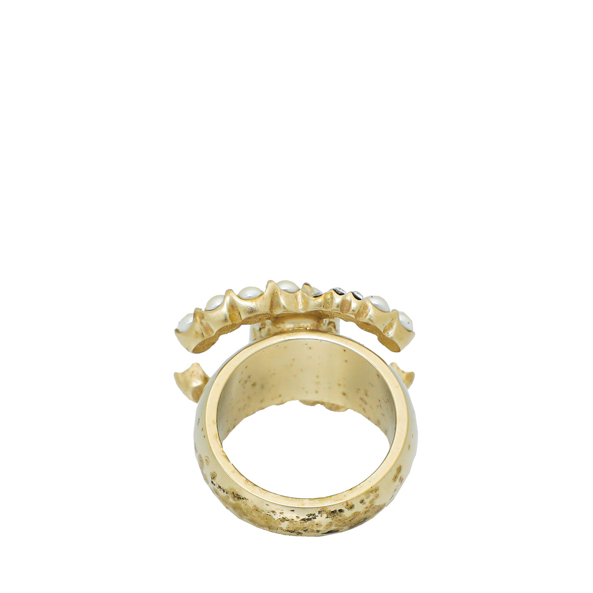 Chanel Ivory Faux Pearl Crystal CC Ring 52-Chanel-THE CLOSET